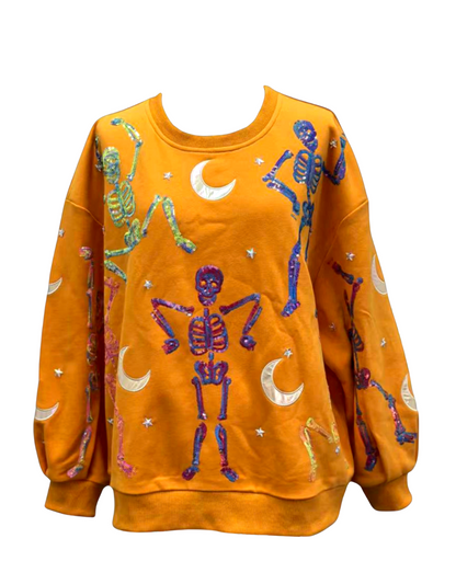 Queen of Sparkles Orange Dancing Skeleton Sweatshirt