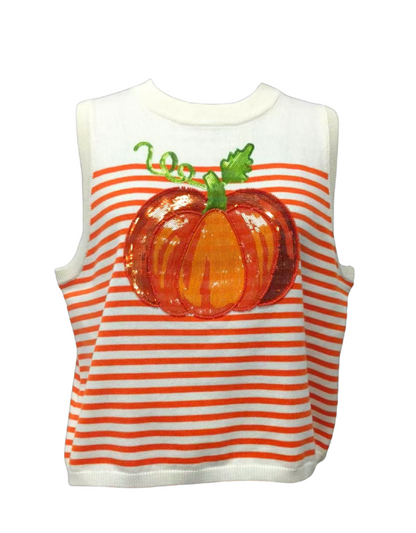 Queen of Sparkles Ivory & Orange Striped Pumpkin Knit Tank Top
