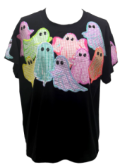Queen of Sparkles Black Multi Gingham Ghost Patch Tee Shirt