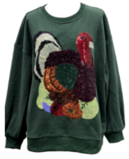 Queen of Sparkles Dark Green Multi Turkey Sweatshirt