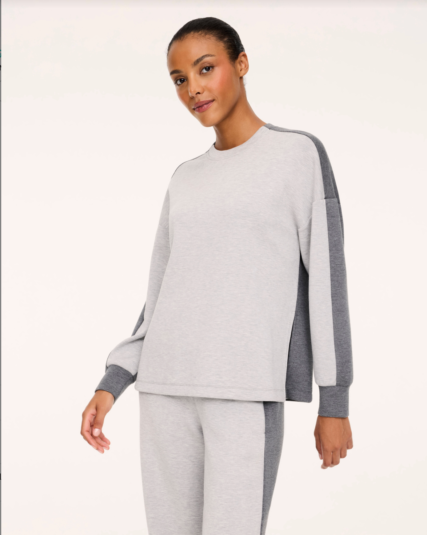 Spanx AirEssentials Colorblock Tunic Sweatshirt - Light Heather Grey/Dark Heather Grey