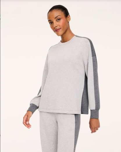 Spanx AirEssentials Colorblock Tunic Sweatshirt - Light Heather Grey/Dark Heather Grey