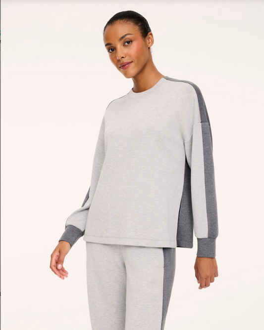 Spanx AirEssentials Colorblock Tunic Sweatshirt - Light Heather Grey/Dark Heather Grey
