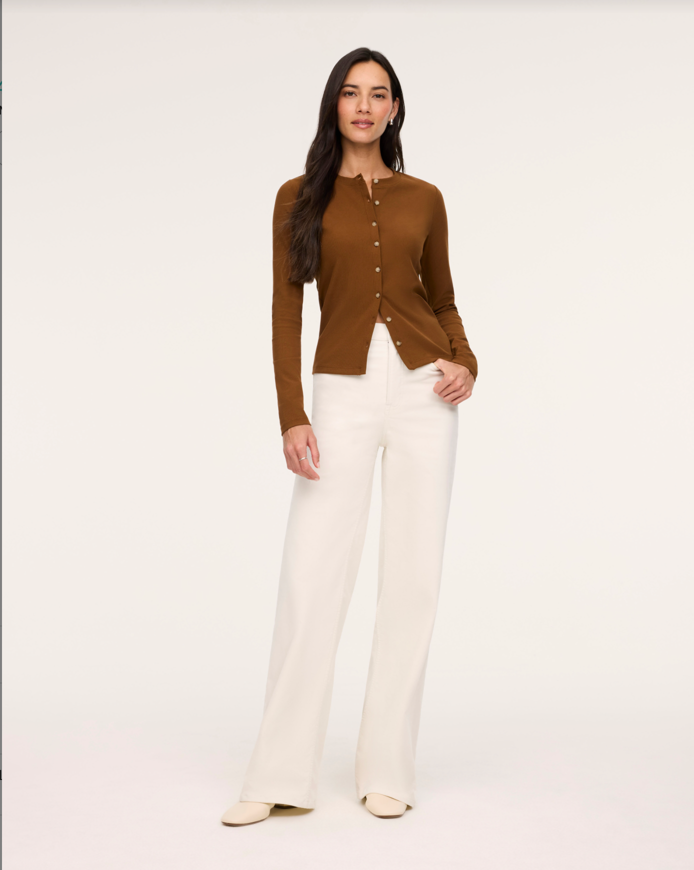 Spanx Ribbed Knit Crewneck Cardigan Sweater - Brandy