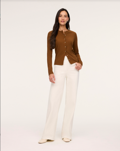 Spanx Ribbed Knit Crewneck Cardigan Sweater - Brandy