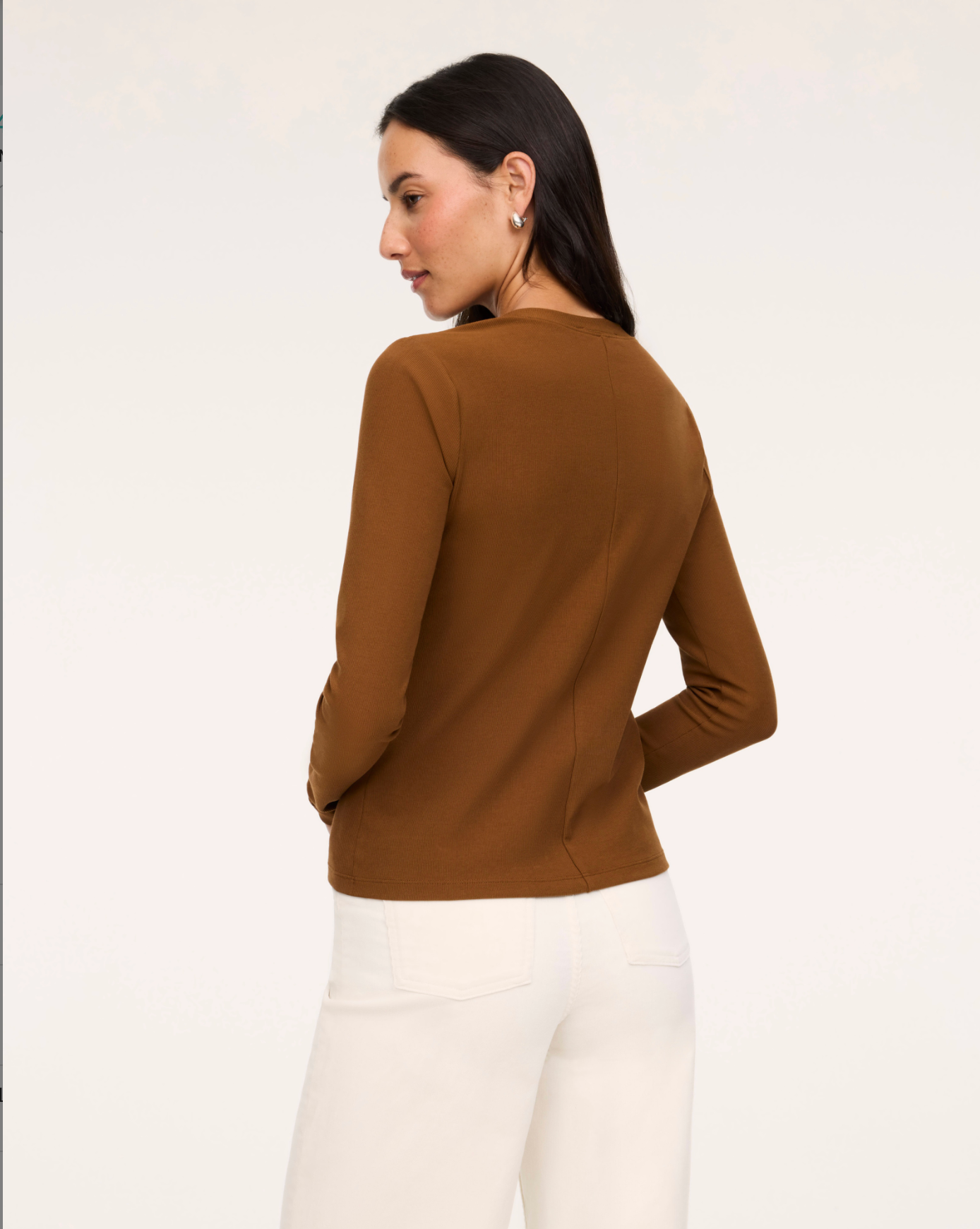 Spanx Ribbed Knit Crewneck Cardigan Sweater - Brandy