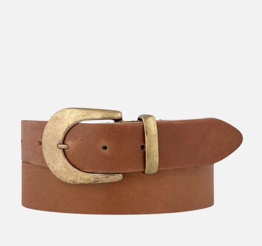 Andrea Classic Leather Belt with Gold Buckle - Taupe