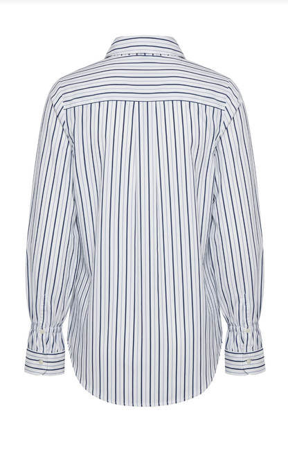 Adjustable Sleeve Button Front Top - White Club Navy