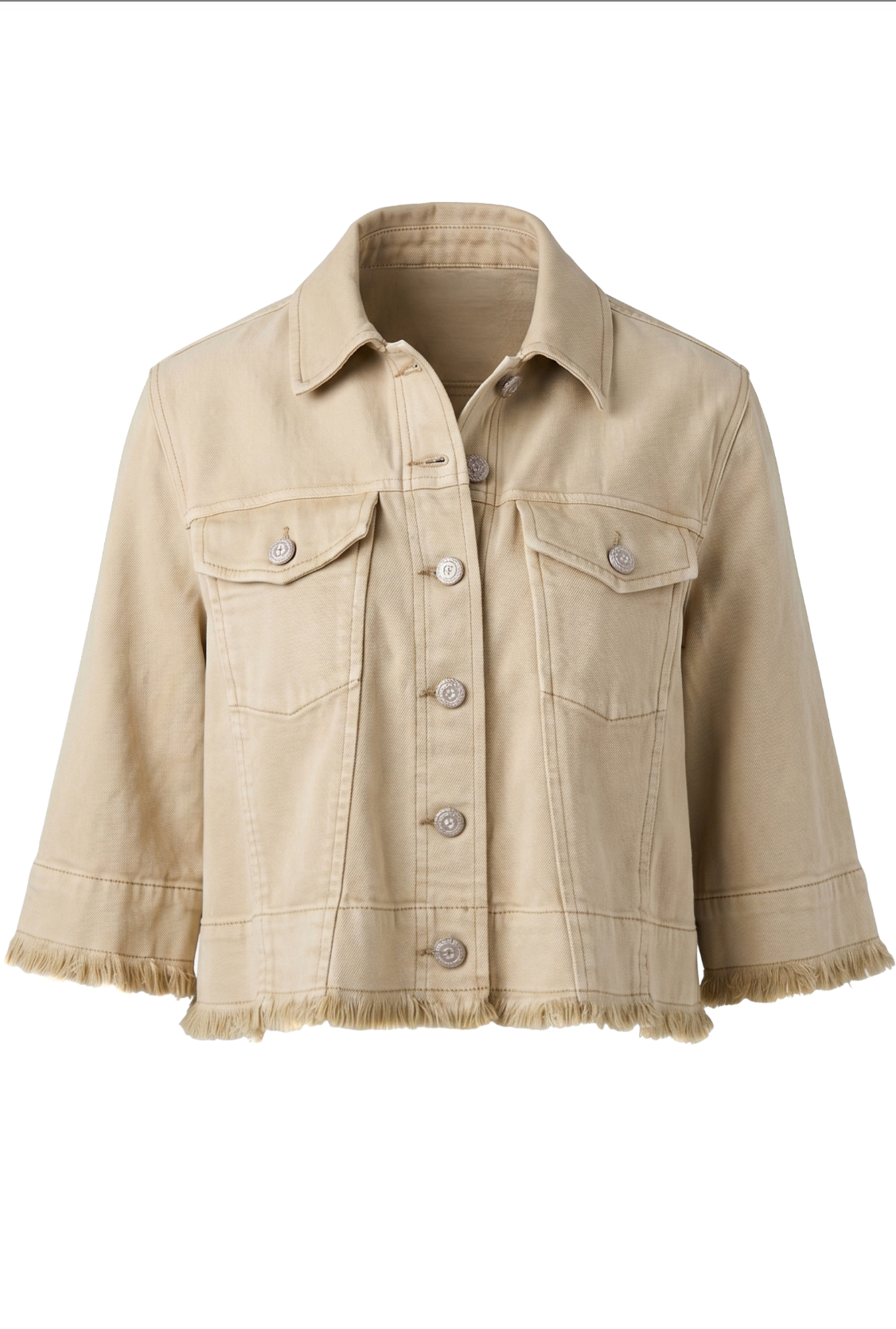 3/4 Sleeve Frayed Flounce Jacket - Light Khaki