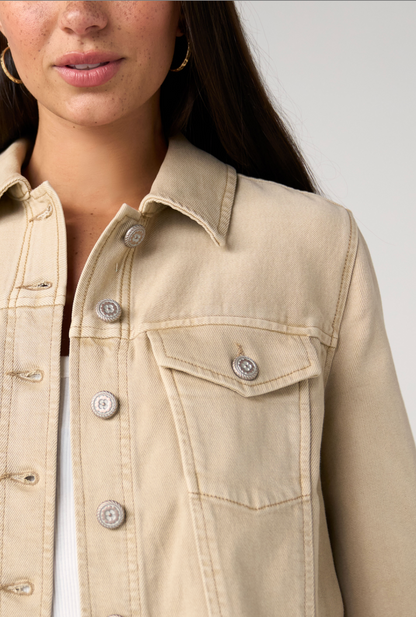 3/4 Sleeve Frayed Flounce Jacket - Light Khaki