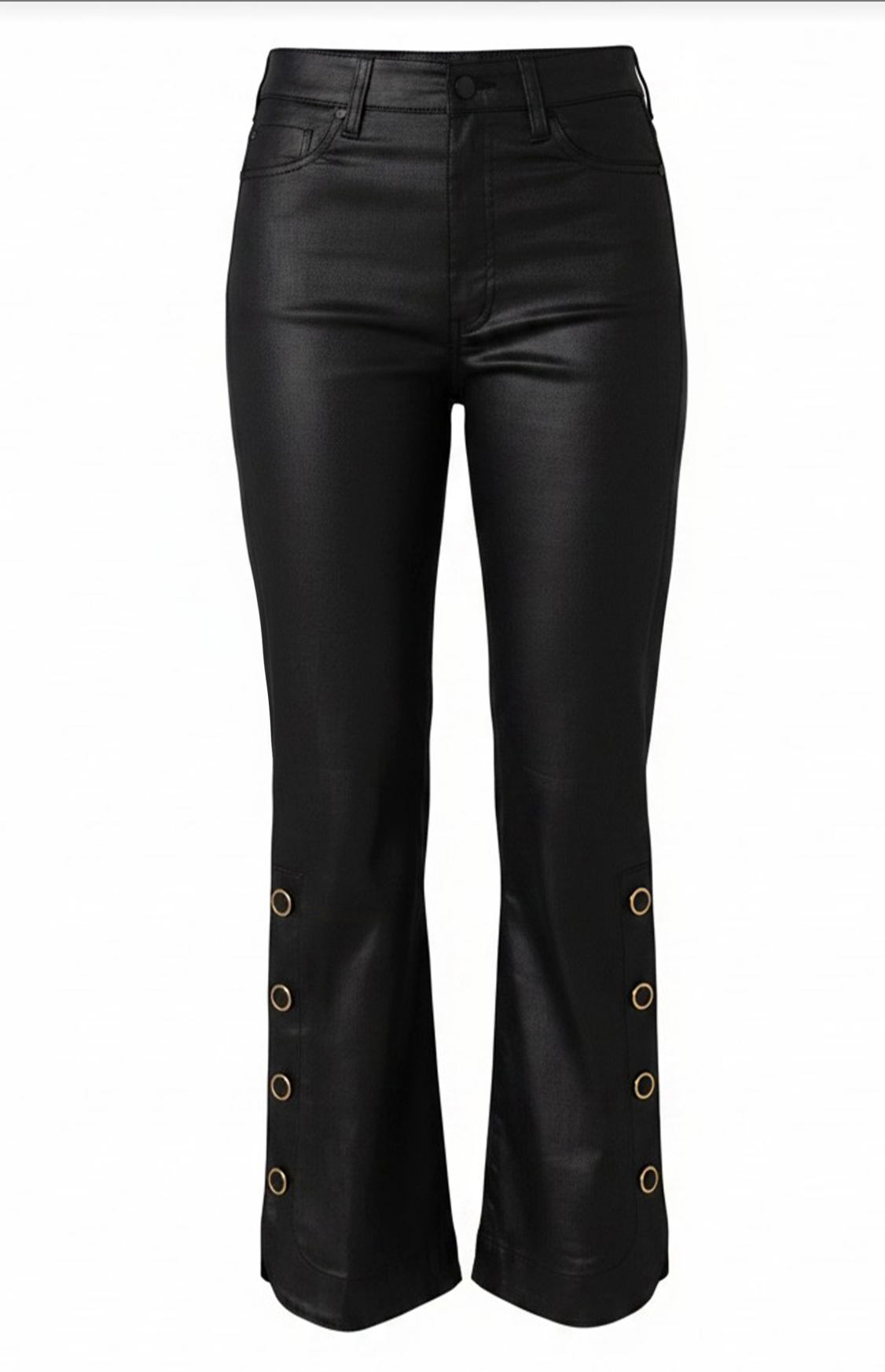 Hannah Crop Flare w/ Buttoned Slit Pant - Black Coated