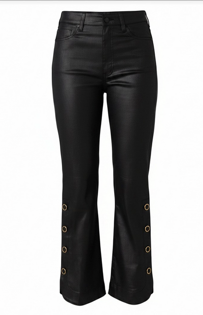 Hannah Crop Flare w/ Buttoned Slit Pant - Black Coated