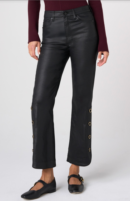 Hannah Crop Flare w/ Buttoned Slit Pant - Black Coated