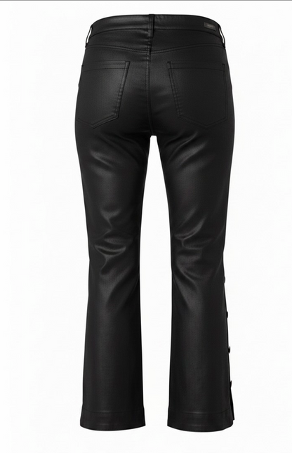 Hannah Crop Flare w/ Buttoned Slit Pant - Black Coated