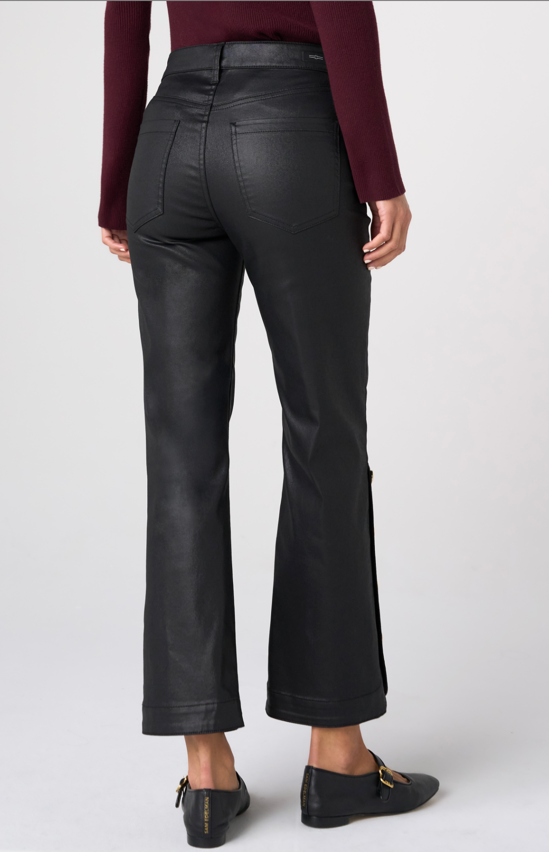 Hannah Crop Flare w/ Buttoned Slit Pant - Black Coated