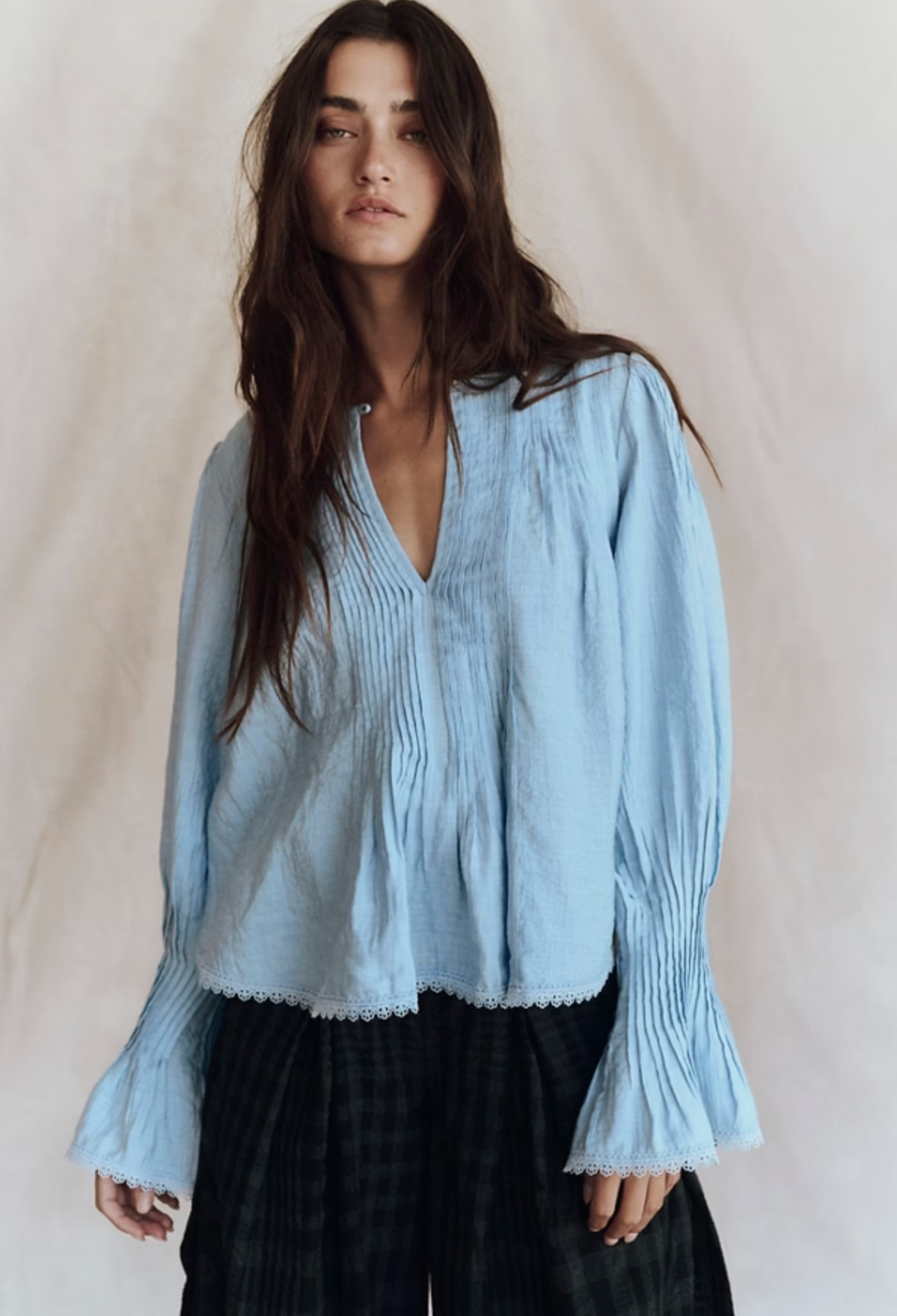 Free People Thousand Pintucks Blouse - Poplin Blue