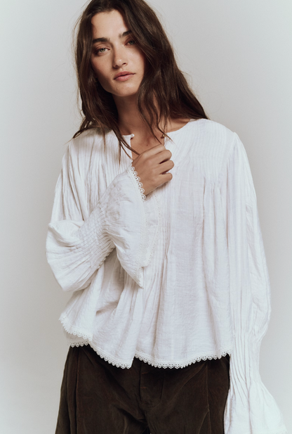 Free People Thousand Pintucks Blouse - Clean Ivory