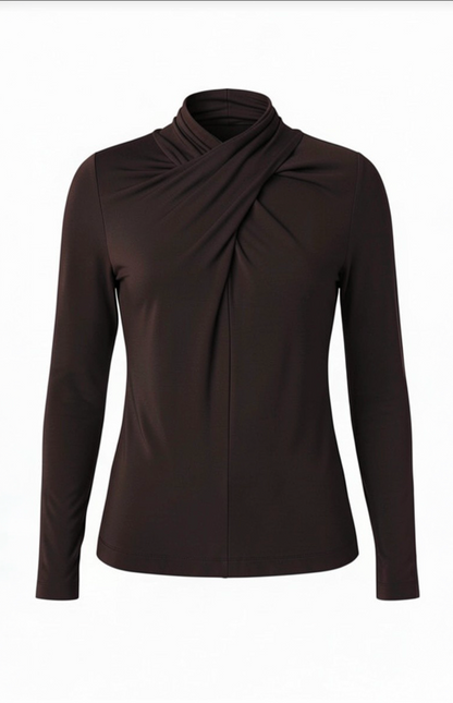Long Sleeve Wrap Neck Knit Top - Java