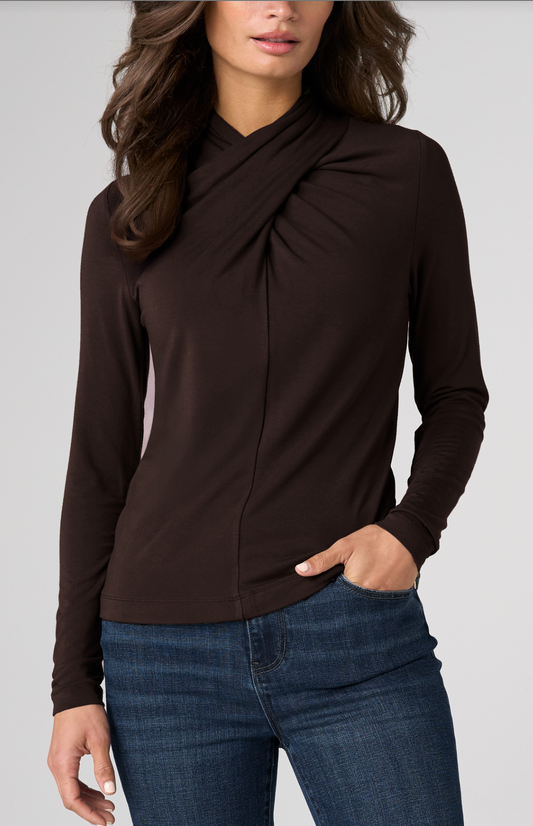 Long Sleeve Wrap Neck Knit Top - Java