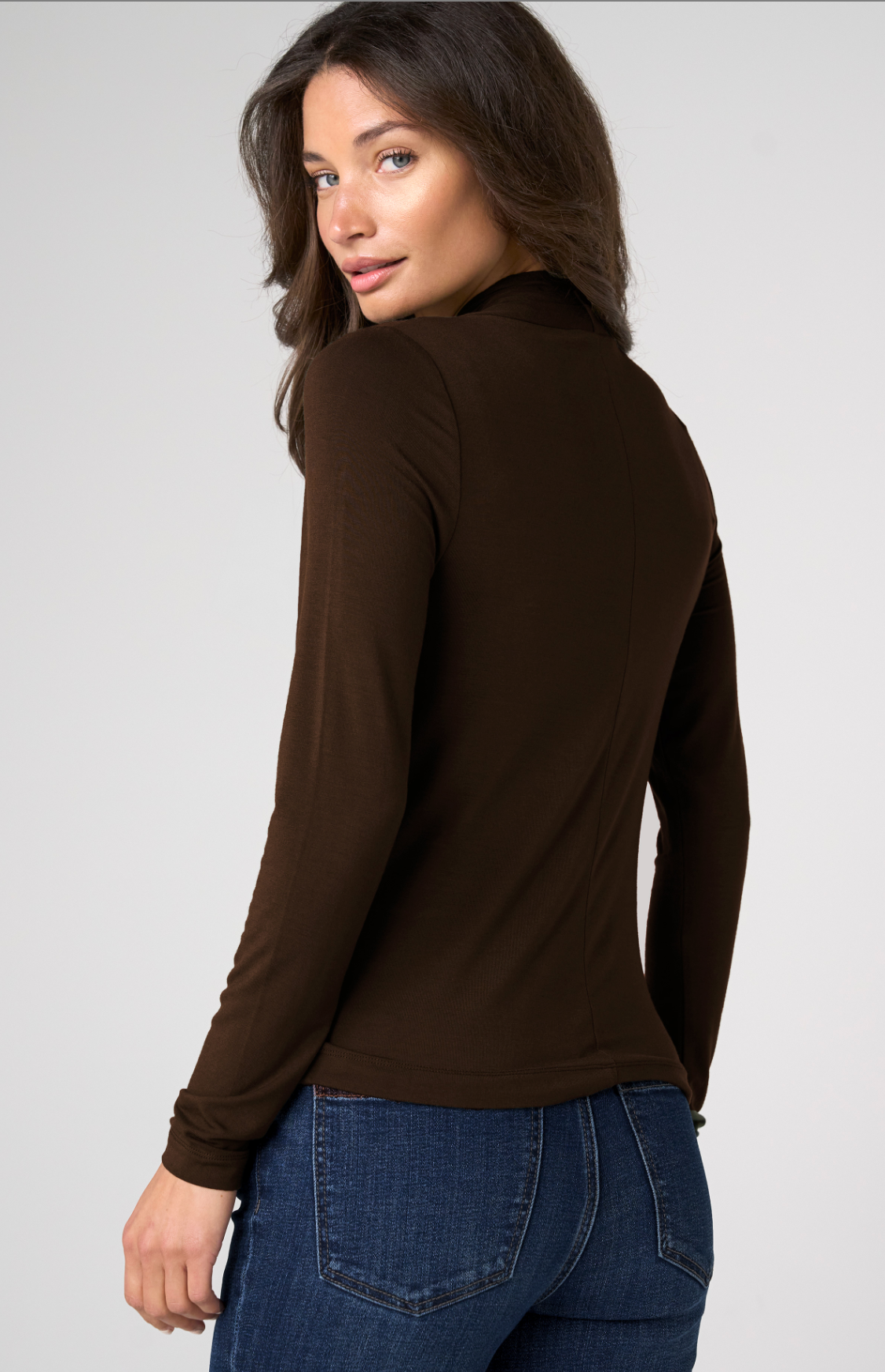 Long Sleeve Wrap Neck Knit Top - Java