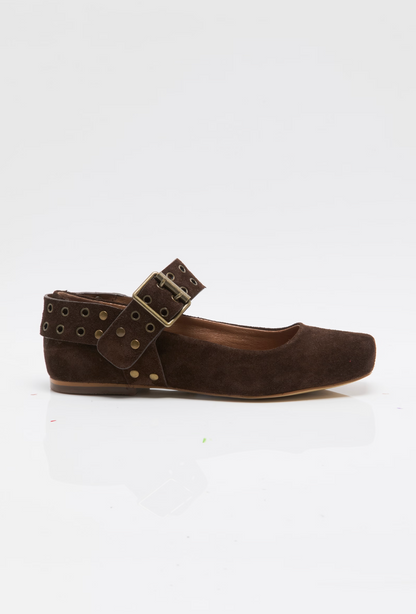 Free People Maggie Mary Jane Flat Shoe - Chocolate Suede