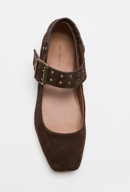 Free People Maggie Mary Jane Flat Shoe - Chocolate Suede