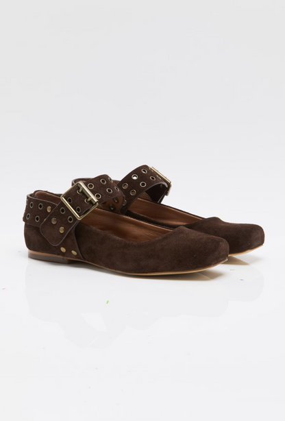 Free People Maggie Mary Jane Flat Shoe - Chocolate Suede