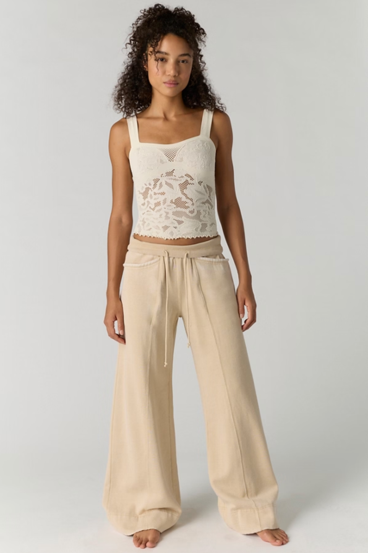 Free People Slow It Down Wide Leg Pant - Morning Oat