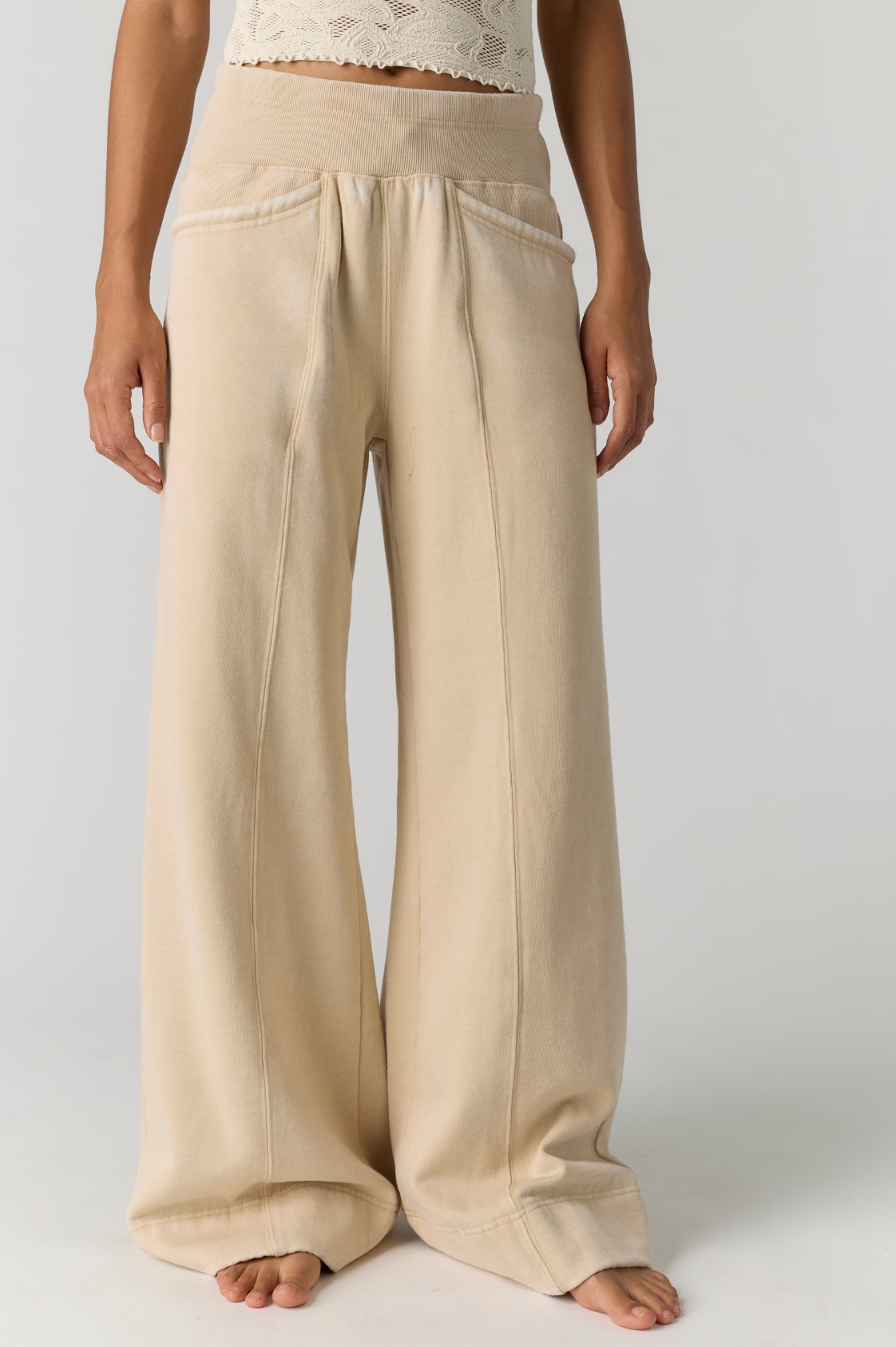 Free People Slow It Down Wide Leg Pant - Morning Oat