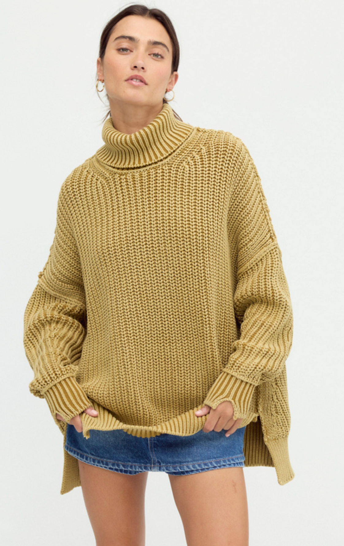 Free People Worn Thru Turtleneck Sweater - Golden Eagle