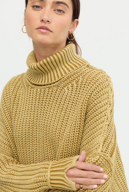 Free People Worn Thru Turtleneck Sweater - Golden Eagle