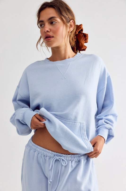 Free People Slow It Down Pullover Top - Peri Ice