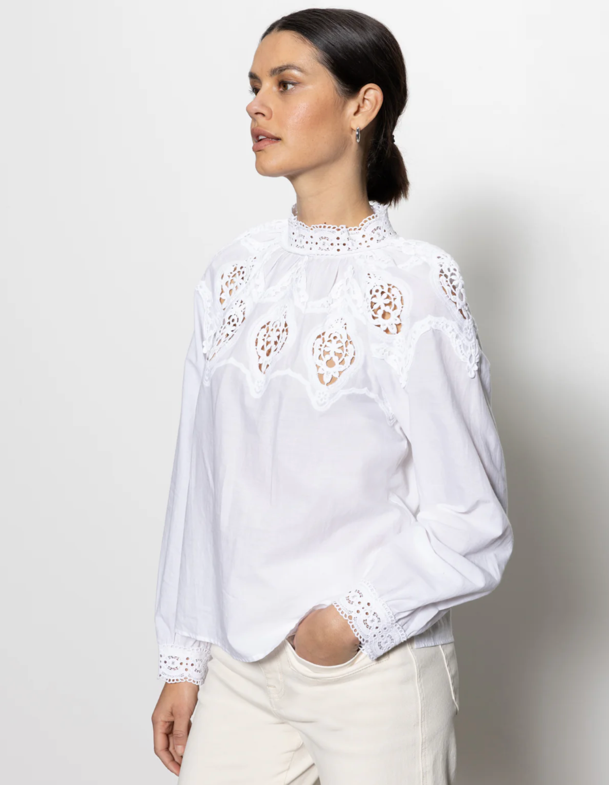 Lace Popover Blouse - White