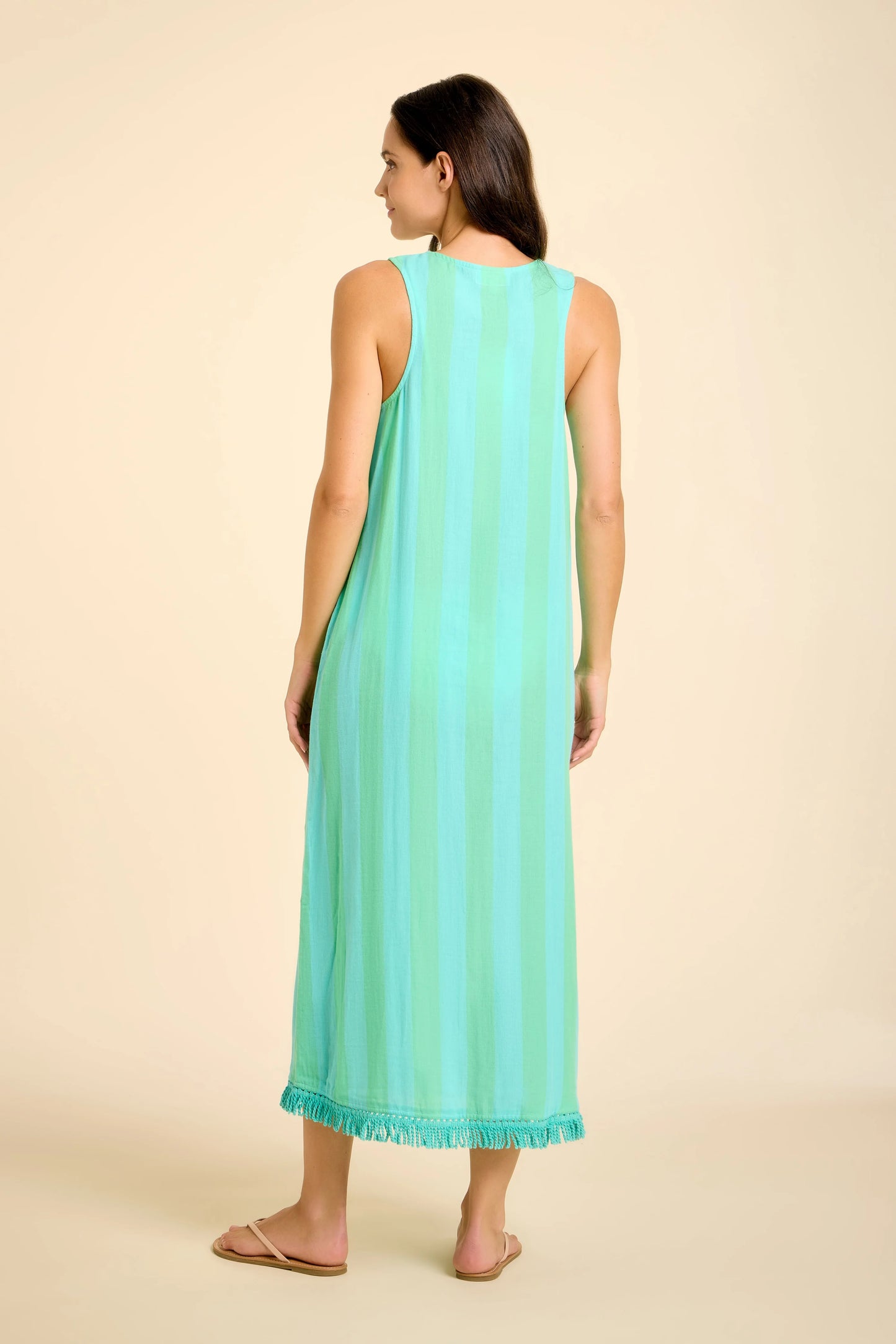 Positano Midi Tank Dress - Blue/Green Cabana Stripes