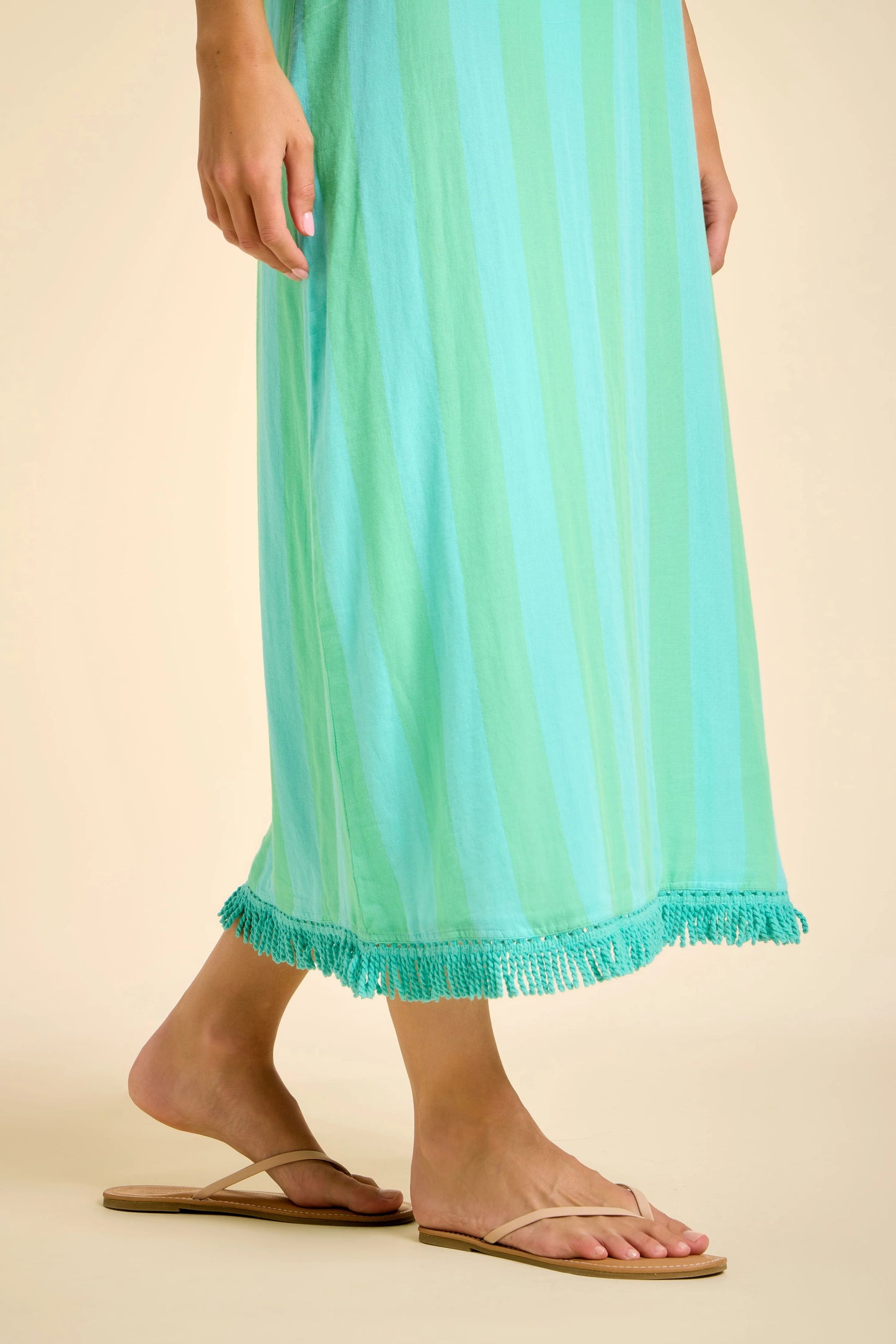Positano Midi Tank Dress - Blue/Green Cabana Stripes