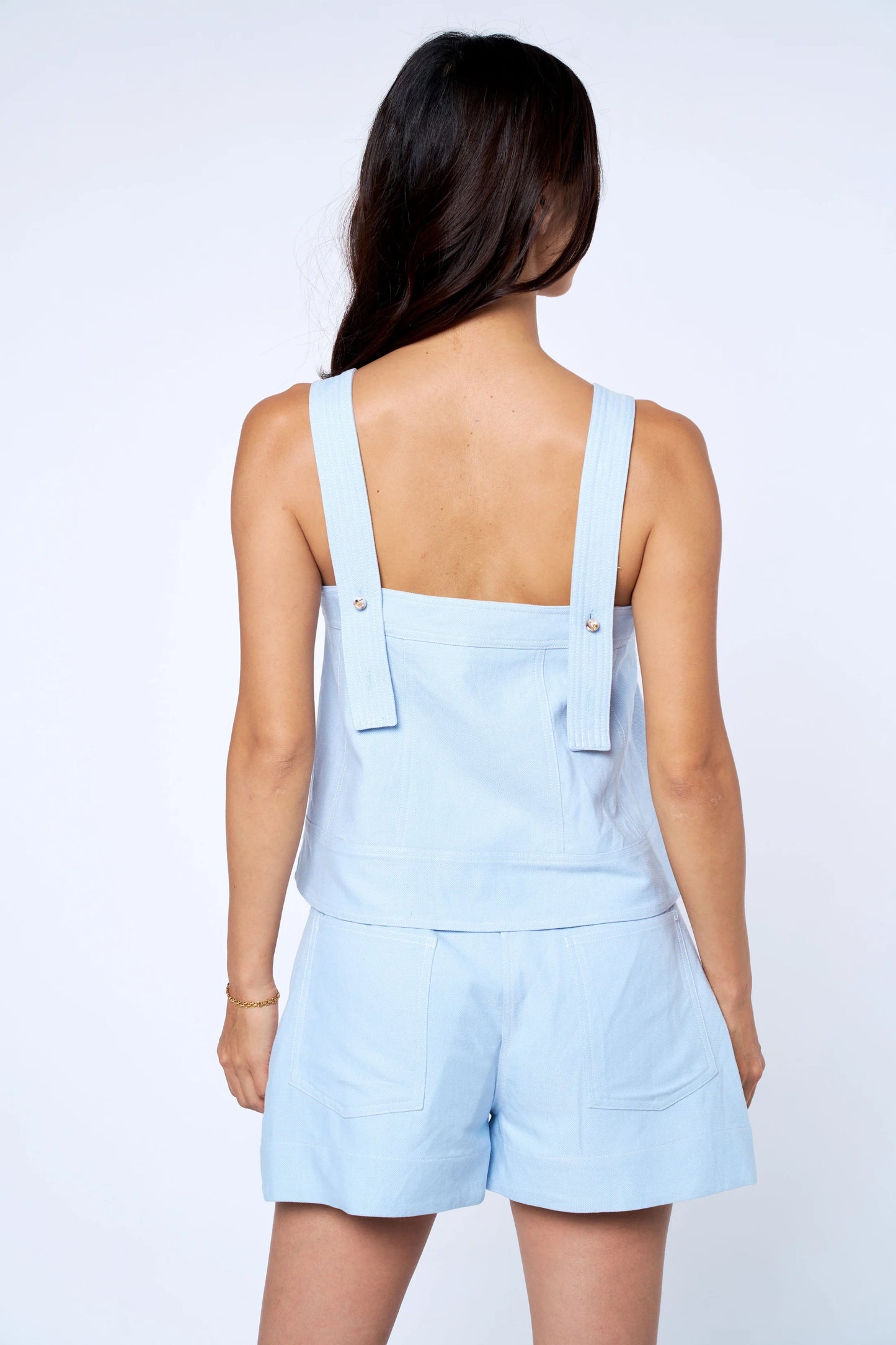 Jaclyn Topstitched Tank Top - Light Blue