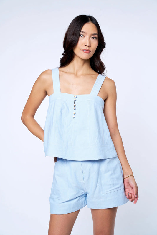 Jaclyn Topstitched Tank Top - Light Blue