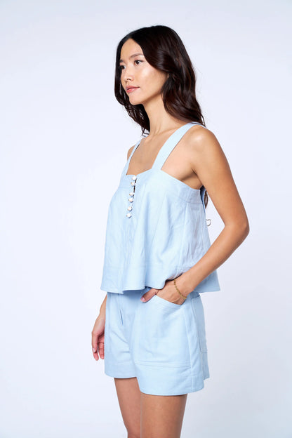 Jaclyn Topstitched Tank Top - Light Blue