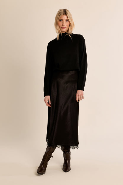 Midnight Lace Midi Skirt - Black
