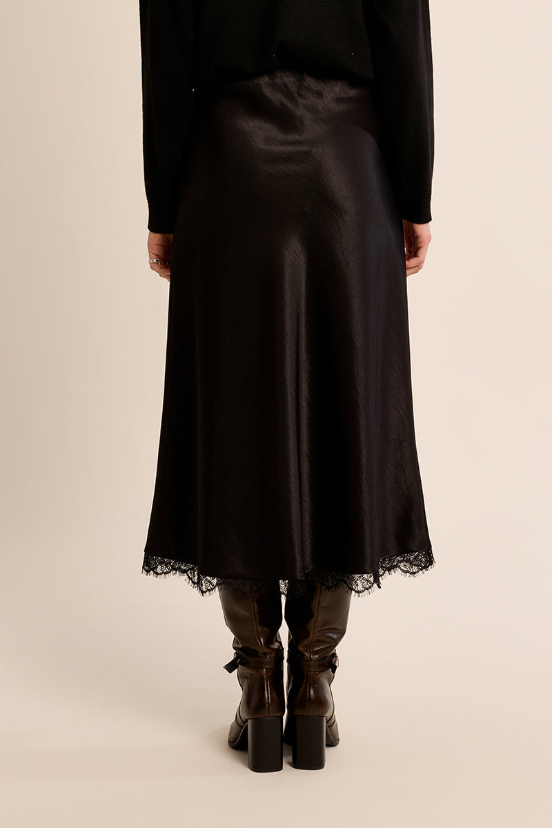 Midnight Lace Midi Skirt - Black