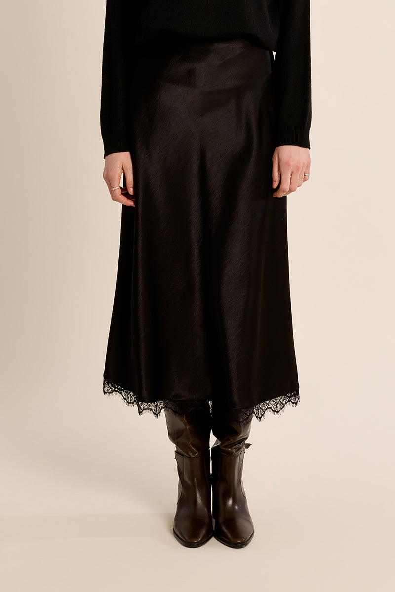 Midnight Lace Midi Skirt - Black