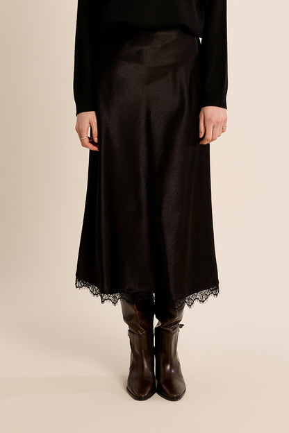 Midnight Lace Midi Skirt - Black