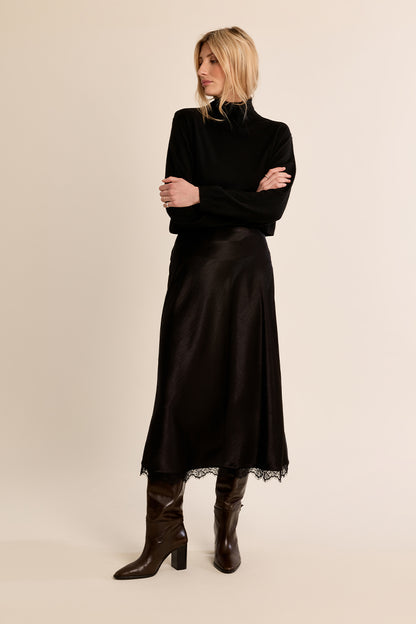 Midnight Lace Midi Skirt - Black