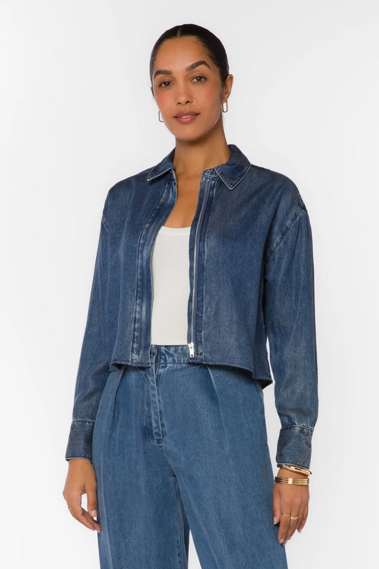 Thea Cropped Denim Shirt - Blue Dusk