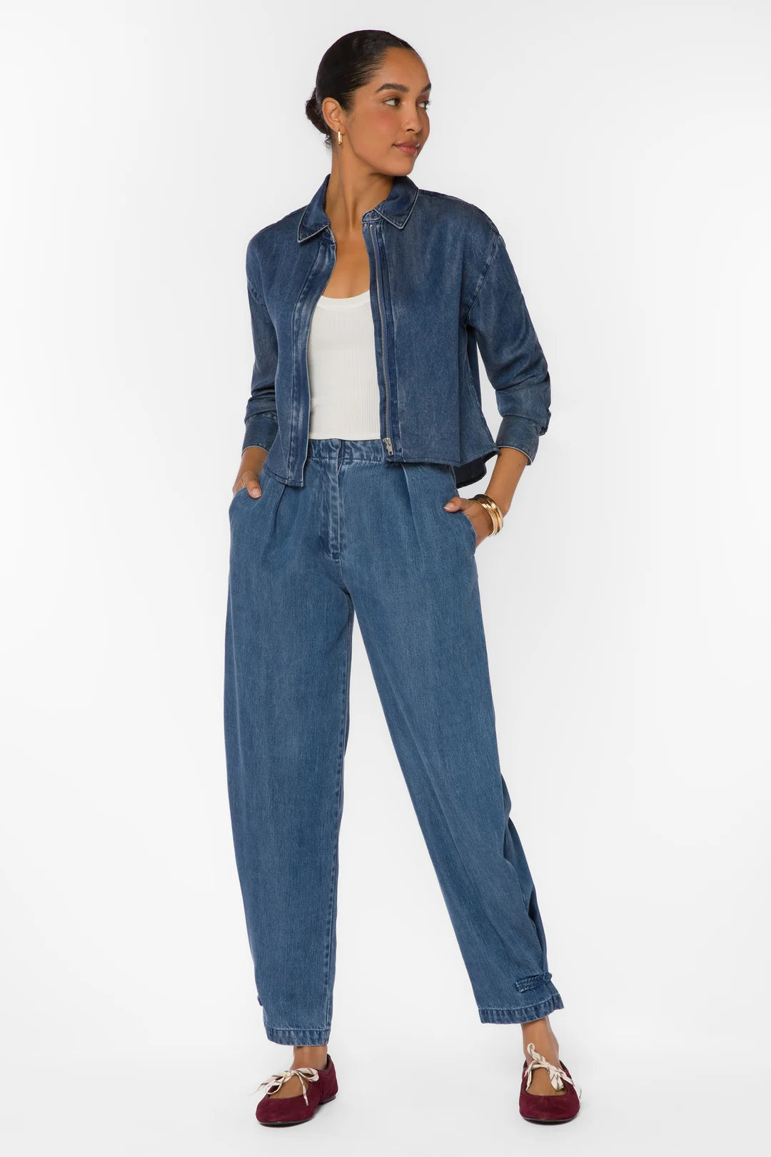 Thea Cropped Denim Shirt - Blue Dusk