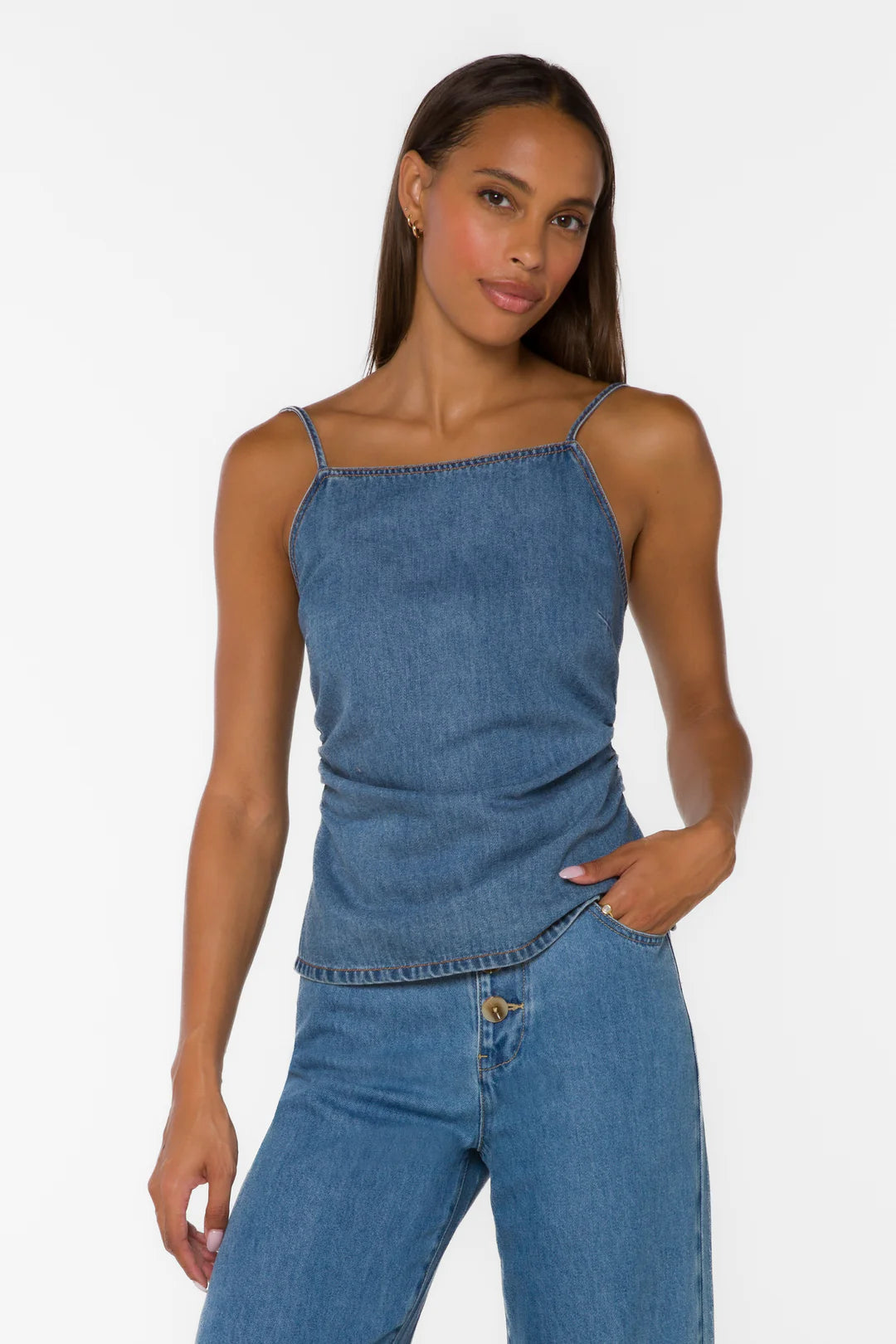 Tiana Denim Top - Sena Blue