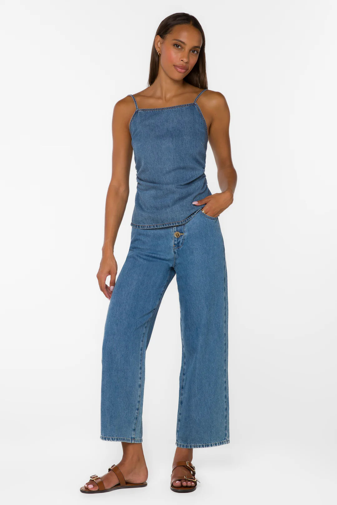 Tiana Denim Top - Sena Blue