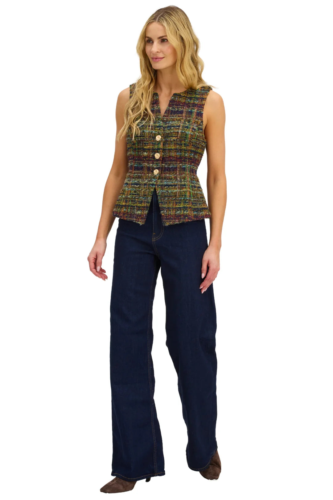 Tweed Oliver Vest - Navy/Gold