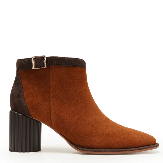 Tulia Suede Bootie - Chocolate/Cognac