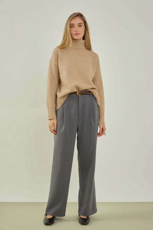 Turtleneck Long Sleeve Sweater - Taupe